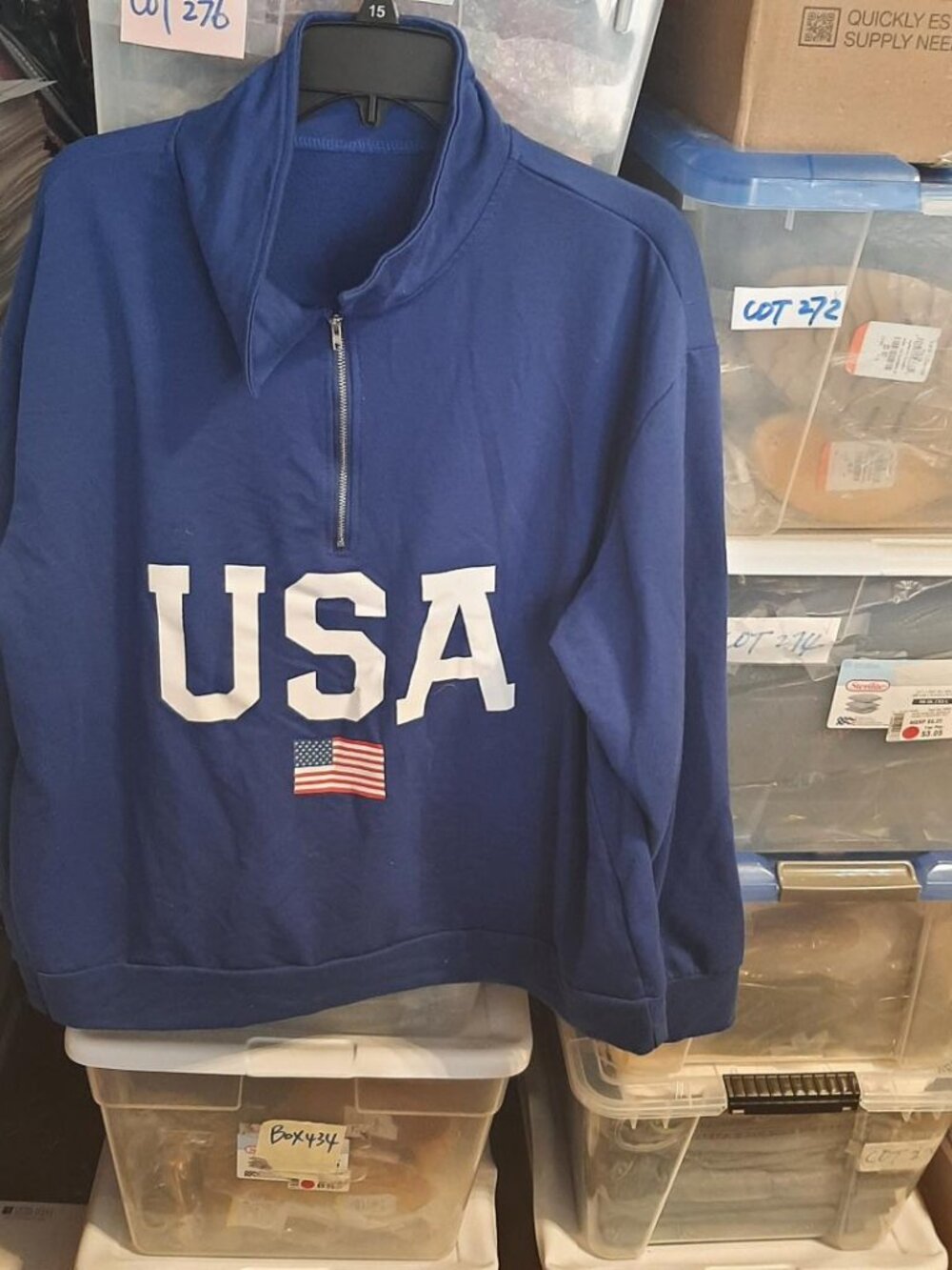 NEW ! USA Flag Sweater Unisex  Quarter Zip Blue Size XL